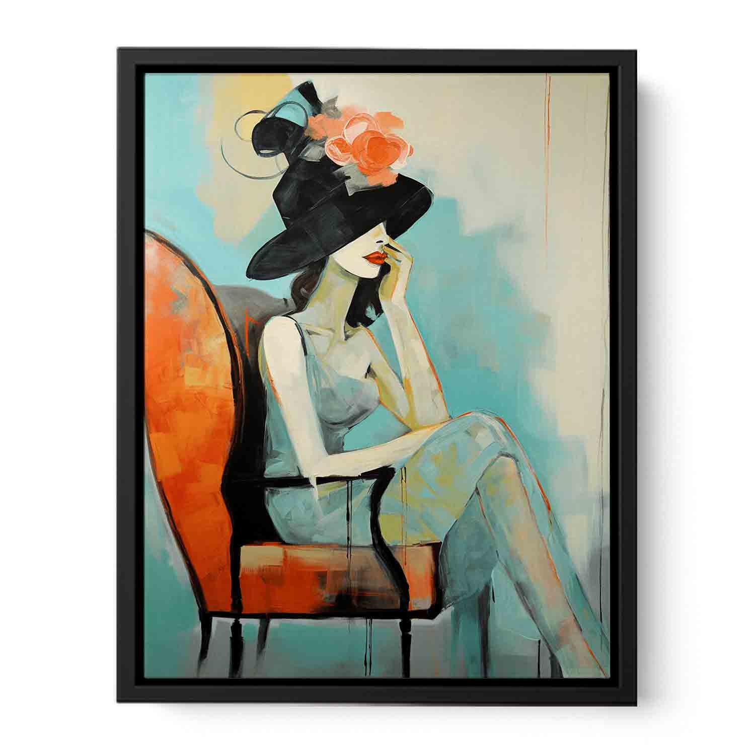 Girl Hat Chair Modern Art Canvas Painting-4