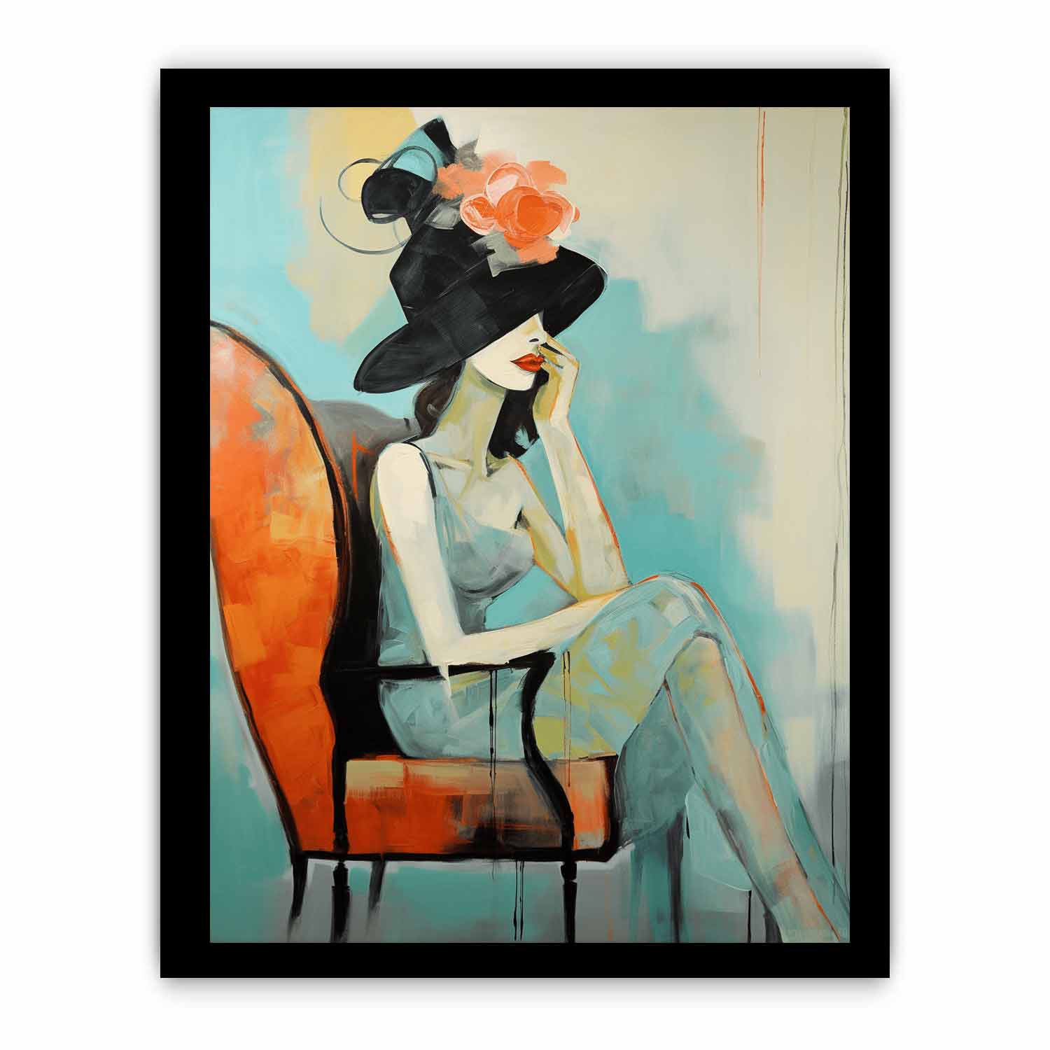 Girl Hat Chair Modern Art Canvas Painting-7