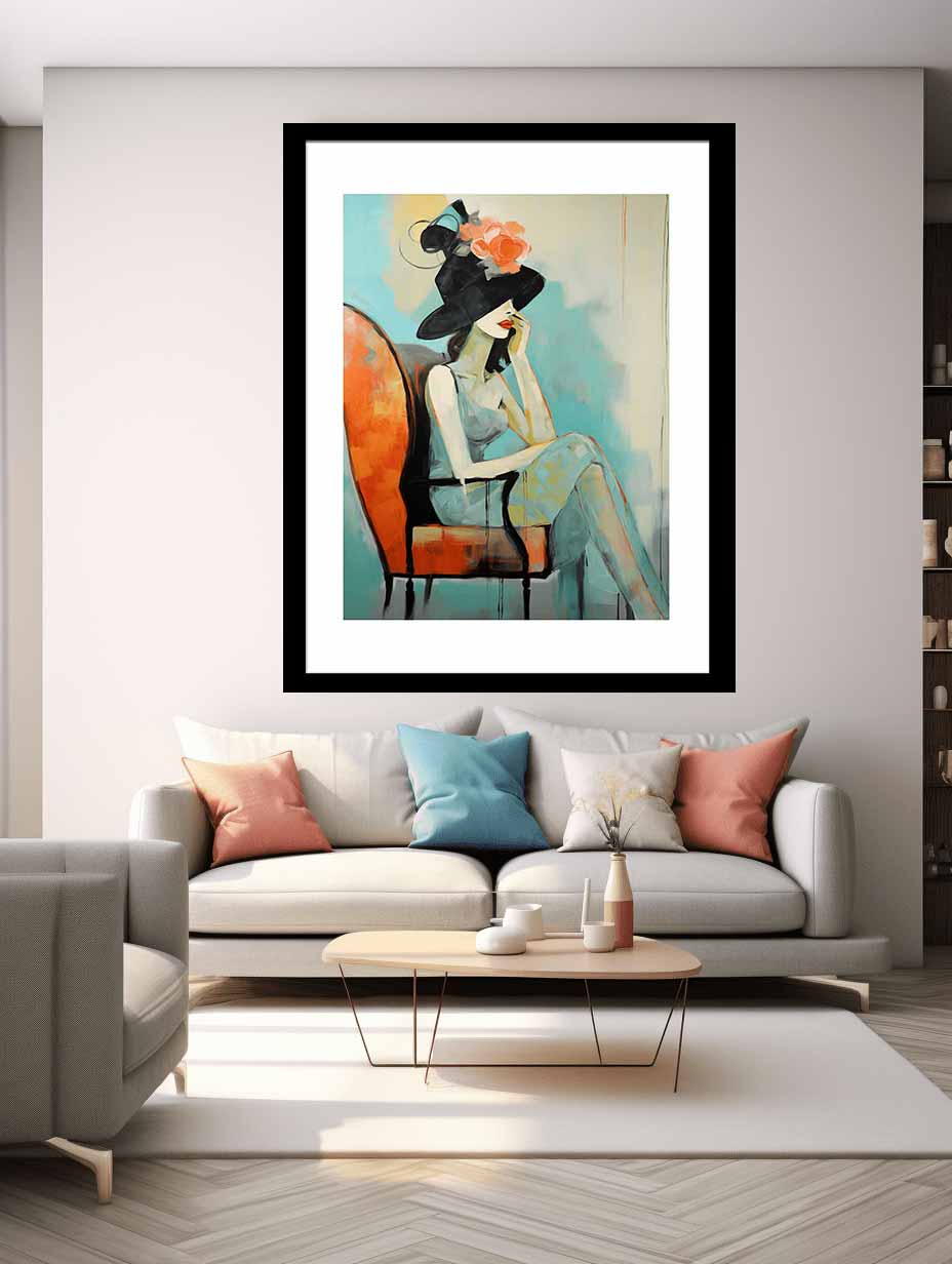 Girl Hat Chair Modern Art Canvas Painting-1