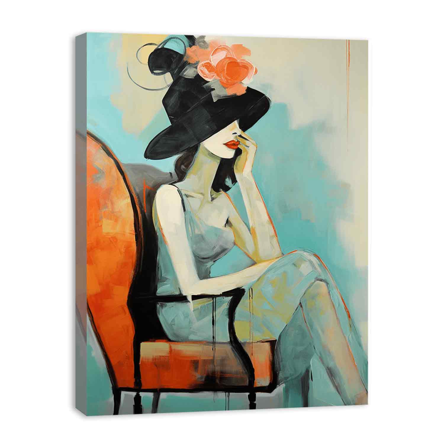 Girl Hat Chair Modern Art Canvas Painting-3