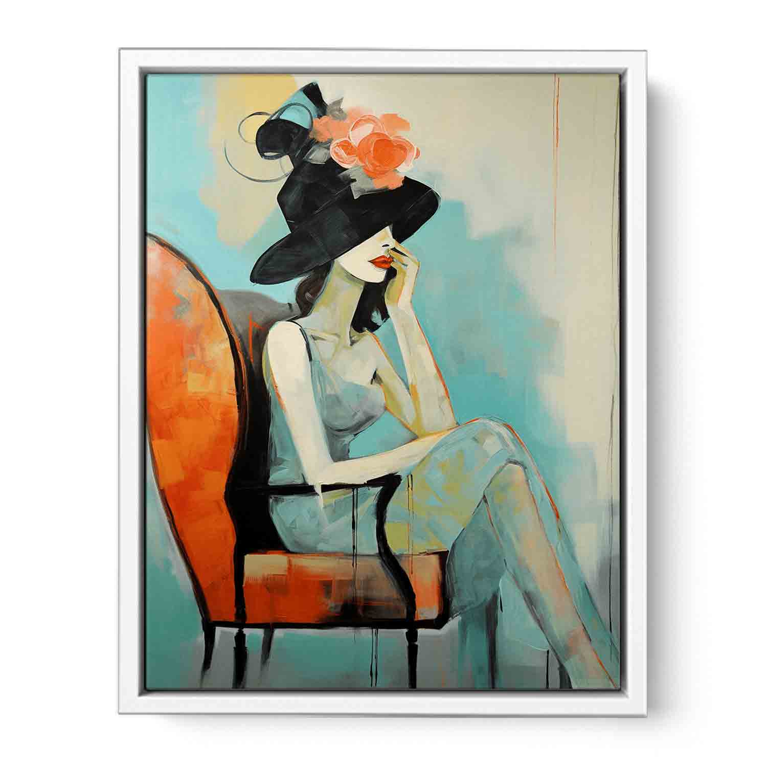 Girl Hat Chair Modern Art Canvas Painting-5