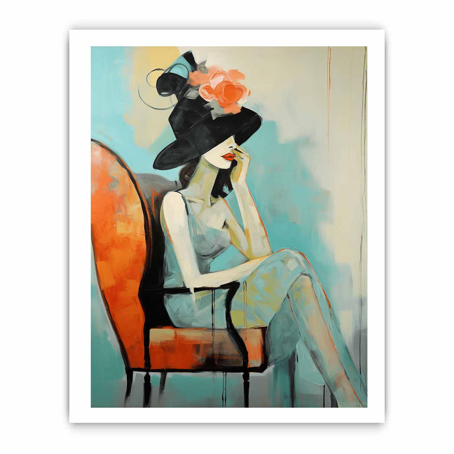 Girl Hat Chair Modern Art Canvas Painting-8