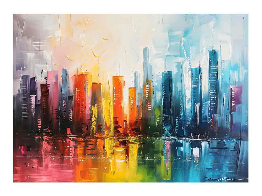 Abstract City skyline  Modern canvas painting-0